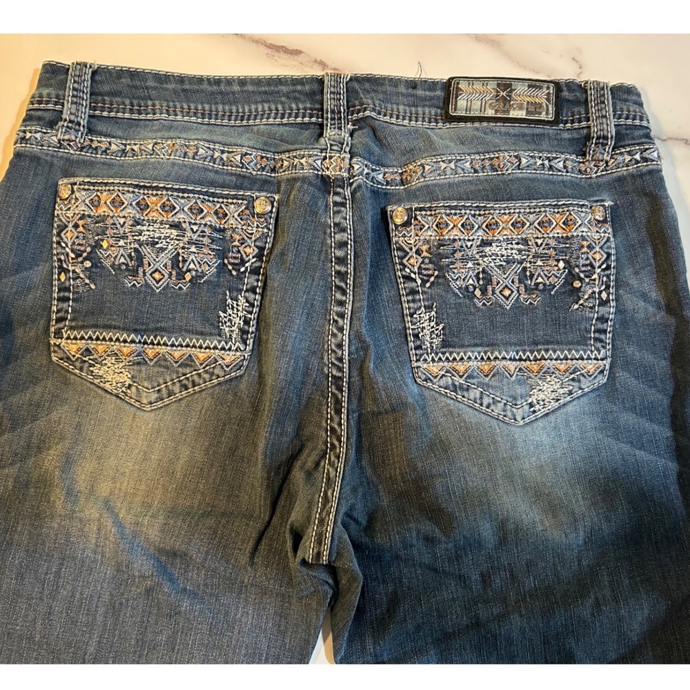 Grace in LA Womens Bootcut Jeans Blue Embroidered Rhinestone Size 32 Denim